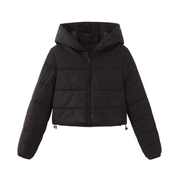 Fashion Zipper Hooded Short Coat Winter Mandela-color Jacket Outerwear Women's Clothing - Image 9