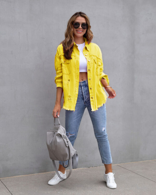 Fashion Ripped Shirt Jacket Female Autumn And Spring Casual Tops Women's Clothing - Image 4