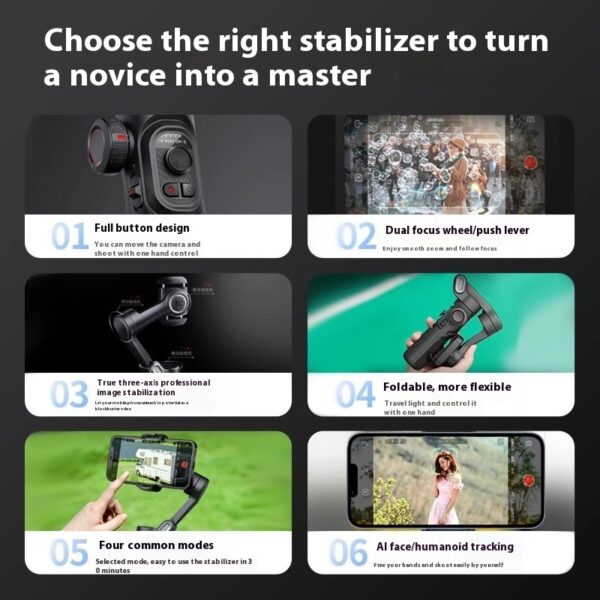 Selfie Three-axis Anti-shake Hand-held Tripod Head Mobile Phone Stabilizer - Image 6