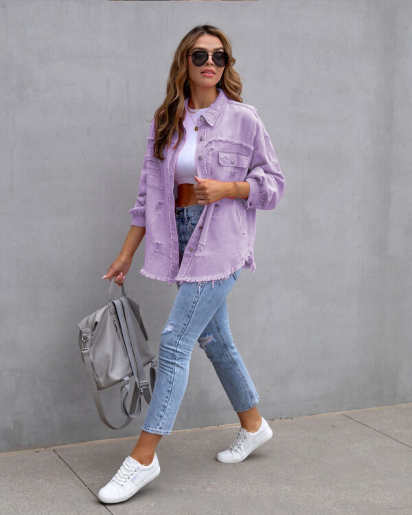 Fashion Ripped Shirt Jacket Female Autumn And Spring Casual Tops Women's Clothing - Image 8