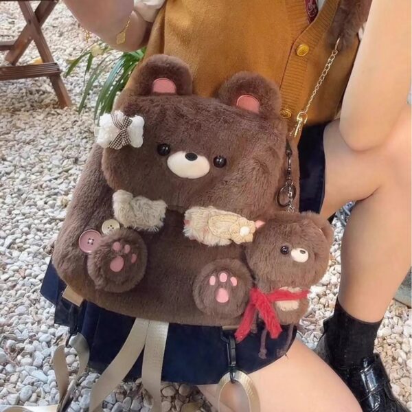 Large Capacity Cute Personality Plush Bear Backpack For Women - Image 7