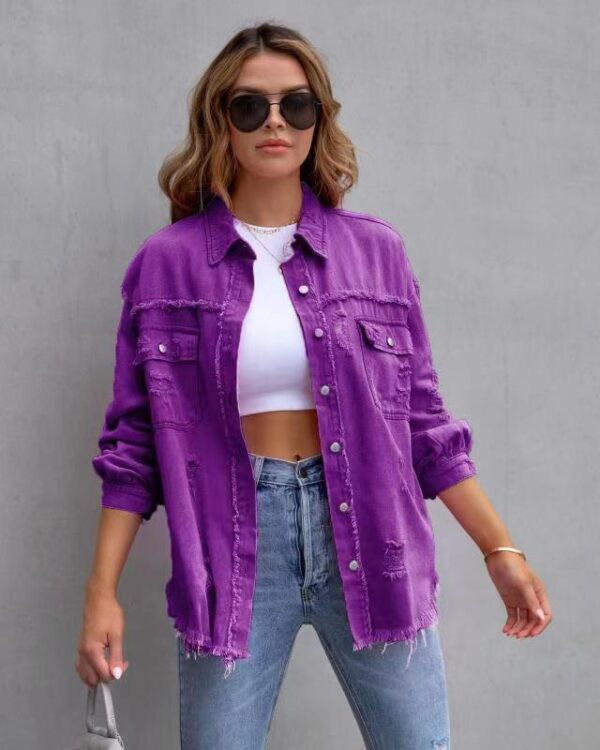 Fashion Ripped Shirt Jacket Female Autumn And Spring Casual Tops Women's Clothing - Image 5