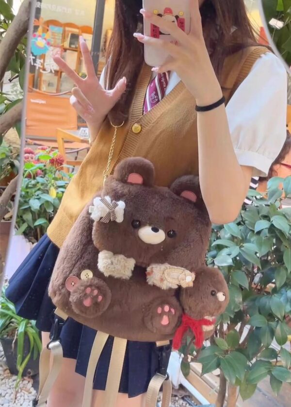 Large Capacity Cute Personality Plush Bear Backpack For Women - Image 9