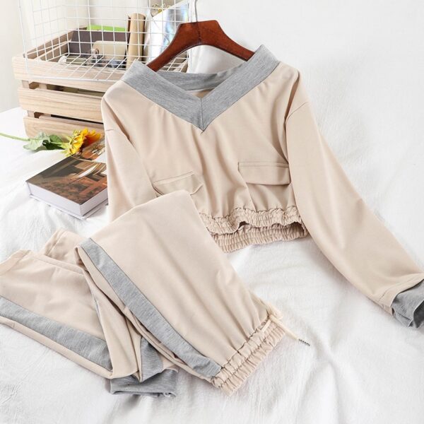 V072 Simple Korean Ins Autumn And Winter New Short V-neck Color Matching Top