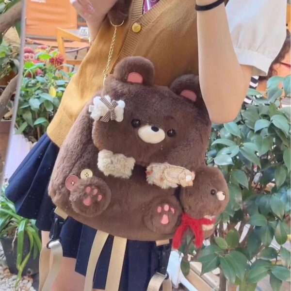 Large Capacity Cute Personality Plush Bear Backpack For Women - Image 3