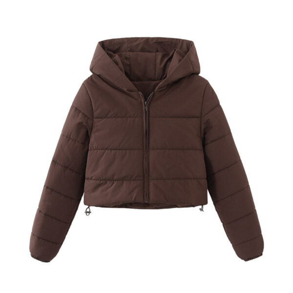 Fashion Zipper Hooded Short Coat Winter Mandela-color Jacket Outerwear Women's Clothing - Image 6