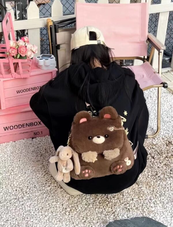 Large Capacity Cute Personality Plush Bear Backpack For Women - Image 5
