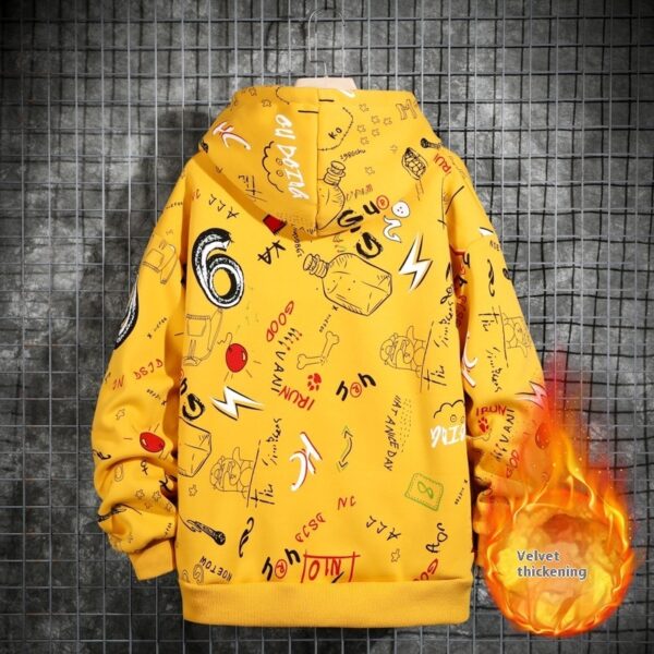 Autumn And Winter Fleece-lined Graffiti Hooded Sweater Men - Image 4