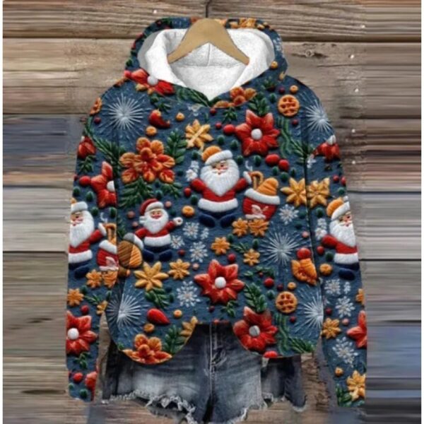 Print Christmas Holiday Casual Hooded Sweater - Image 4