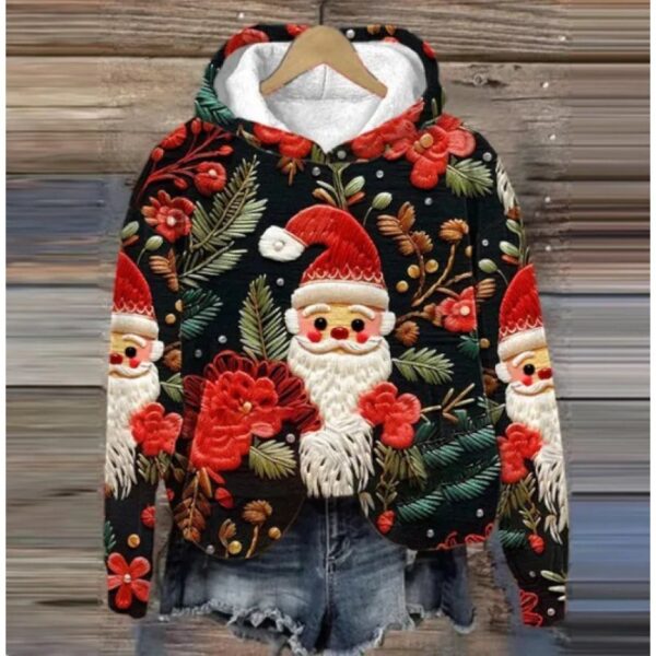 Print Christmas Holiday Casual Hooded Sweater - Image 2