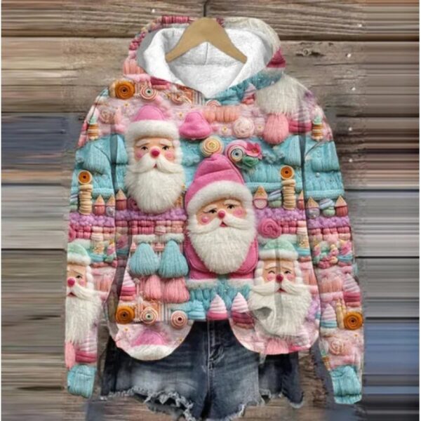 Print Christmas Holiday Casual Hooded Sweater - Image 9