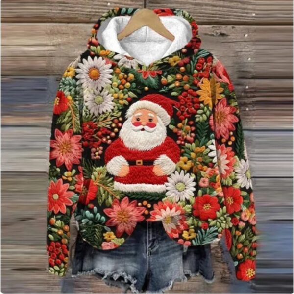 Print Christmas Holiday Casual Hooded Sweater - Image 8