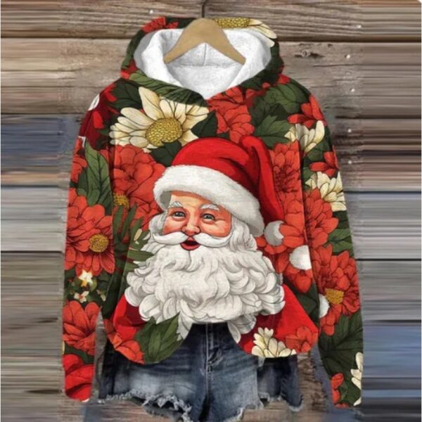 Print Christmas Holiday Casual Hooded Sweater - Image 6