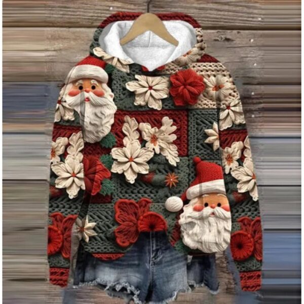 Print Christmas Holiday Casual Hooded Sweater - Image 3