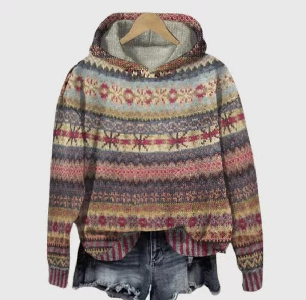 Print Christmas Holiday Casual Hooded Sweater - Image 10