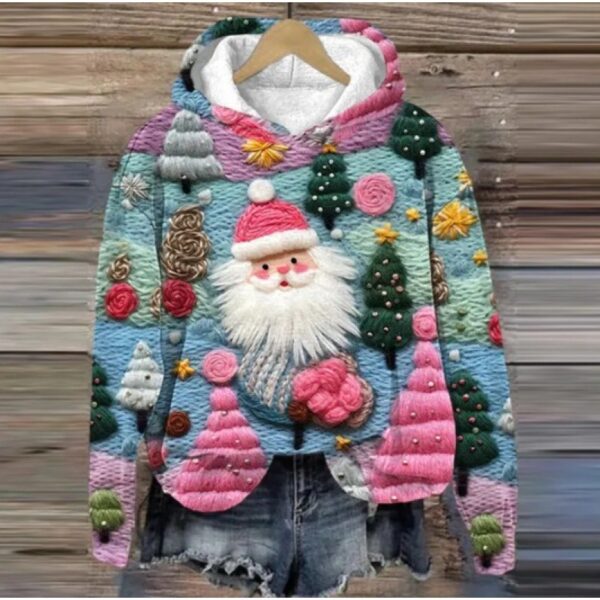 Print Christmas Holiday Casual Hooded Sweater - Image 7